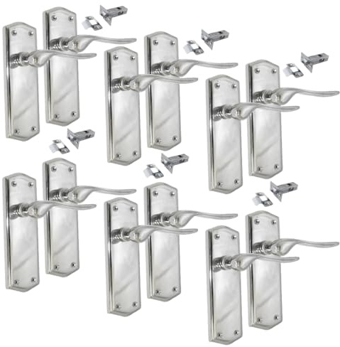 Chrome Internal Door Handles with Long Backplate & Tubular Latch – Modern & Durable Stellar Design for Interior Doors (6 Pair of Handles + Tubular Latch)