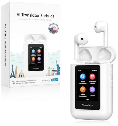 Anfier Real Time A8 AI Translation Earphones, ChatGPT Translator Device in 144 Languages, Audifonos Traductores Inglés Español in Real Time, No App Required, Language Translator