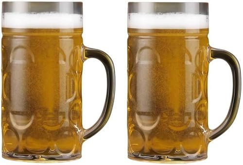 Juego de 2 vasos de pinta de plástico, tazas de cerveza grandes de 1 litro con asas, vasos reutilizables para beber, jarra de cerveza para club, bar y fiesta