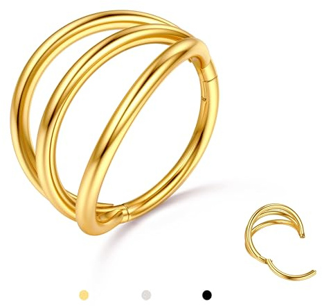 BodyBonita Doble Piercing Nariz Aro - Oro 316L Acero Inoxidable Septum Clic 16G Piercing Oreja Caracola Joyería Hélice Torre Trago Labio Anillo Cartílago Pendientes 10 mm