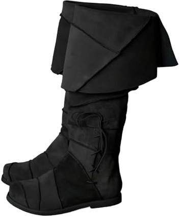 Medieval Boots Men's Medieval Boots Renaissance Pirate Costume Faux Leather Boot Halloween Viking Cosplay Shoes Back Knee High Fashion Boot Faux Leather Pirate Adult Fancy Dress Accessory Black