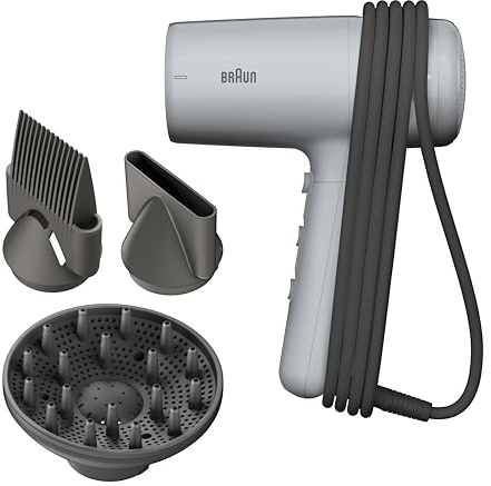 Braun Haartrockner HD2.35 – Leichter Haartrockner mit Diffusor, Glättkamm und Stylingdüse für alle Haartypen, IONTEC Technologie, 2200 W, 3 Temperaturen und 2 Geschwindigkeiten, Grau, BRHD235E