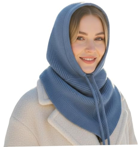 Comebachome Bufanda con Capucha para Mujer, Bufanda con Capucha 2 en 1, Gorros de Invierno, Gorros, de Punto de Ganchillo, Conjunto de Bufandas, Azul Cielo, Heimdekorationen
