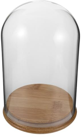 ERINGOGO Cupola in Vetro Trasparente Rotonda con Base in Legno Copertura Espositiva per Fiori Eterni e Collezioni Campana da Tavolo Protettiva Antipolvere per Decorazioni e Centrotavola