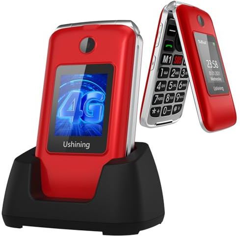 Tosaju 4G Seniors Telefono Cellulare senza contratto Pieghevole 1200 mAh Batteria Semplice Grande Pulsante Cellulare per Anziani con Stazione di Ricarica Chiamata di Emergenza Pulsante Dual Sim