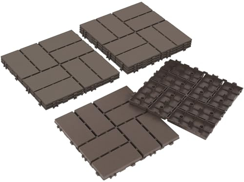Neoaider Decking Tiles 9Pcs, 12 x 12 Waterproof Outdoor Patio Flooring All-Weather, 9 sq. ft Plastic Interlocking Floor Decking Tile for Garden Porch Poolside Balcony Backyard, Coffee Brown