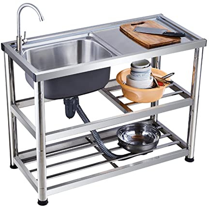 Lavandini da cucina a vasca singola Lavandino da esterno autoportante Lavandino commerciale da bar con tagliere stazione di preparazione lavanderia vasca autoportante in acciaio inox