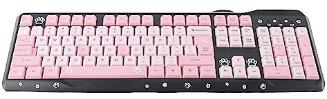Naroote Ultradünne, Niedliche Cartoon-USB-Tastatur mit Kabel für Heim- und Büro-Laptops, Geräuschlos, Langlebig, QWERTZ-Tastatur mit Englischem Layout, Rosa, 104 Tasten, Wasserfeste für Notebooks