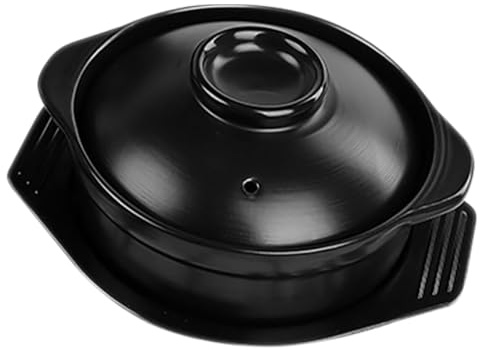 HOMSFOU Cooking Pots with Lid Multi-use Kitchen Soup Pot with Tray 600ml Ceramic Clay Black Korean Clay Featuring Double Handles Easy to Clean for Home and Restaurant Use