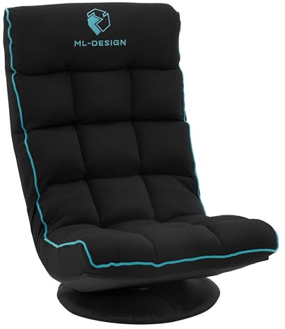 ML-Design Gaming golvstol ergonomisk 360° vridbar justerbar med nackstöd svart-turkos hopfällbar loungefåtölj för gamers spel TV hem relaxsoffa komfort lounge avkoppling stol för gaming och TV