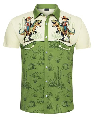 Fanient Men's Shirts Short Sleeves Button Down Shirts for Men Funny Western Cowboy Shirts for Beach Holiday