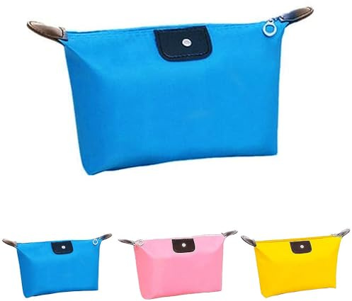 TRIXES Lot de 3 Petites Pochettes Voyage imperméables - Rose Jaune Bleu | Pochettes de rangement pour maquillage, cosmétiques, articles de toilette, pinceaux et accessoires - Idéales en voyage.