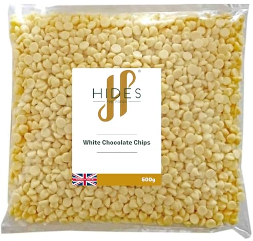 Hides Fine Foods - White Chocolate Chips -500g - GMO - Free - Suitable for Vegetarians - Baking - Desserts - Cookies - Ganache - Muffins - Cakesicles - Cakes - Cupcakes -Tempering - Chocolate Mocha