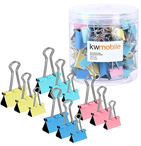 kwmobile 60x Foldback Klammern Set - 20x 19mm 20x 25mm 20x 32mm - Vielzweckklammer Büro Dokumenten Clips - Metall Maul Klammer Klemmen Mehrfarbig