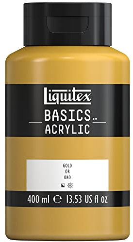 Liquitex 8870342 Basics - Acrylfarbe, monopigmentierte Künstlerpigmente, lichtecht, mittlere Viskosität, Archivqualität, seidenglänzender Finish, 400ml Flasche - Gold