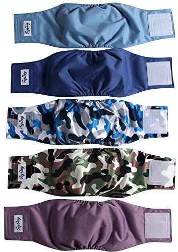 JoyDaog Reusable Dog Belly Bands for Male Dogs Diapers,5 Pack Premium Washable Dog Diapers Male Doggie Nappies Wrap,L