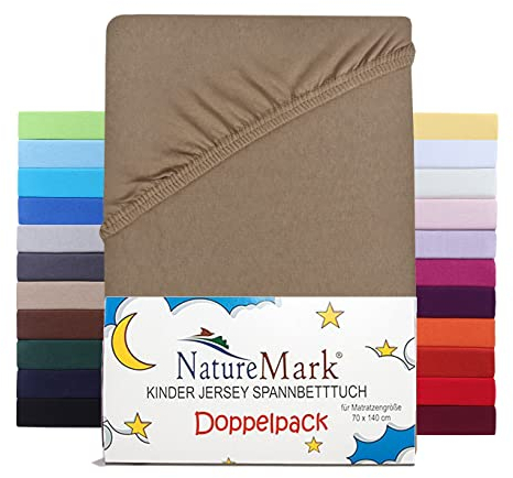 NatureMark Kinder Spannbettlaken 70x140 cm – Weiches Jersey, 100% Baumwolle, 2er Set für Babybett und Kinderbett, Sand/Beige