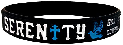 Serenidad Oración Versículo religioso Escritura bíblica Fe Amor Pulsera de apoyo Banda de silicona Conciencia Damas Hombres Mujeres Adulto 202 mm Negro con azul o gris