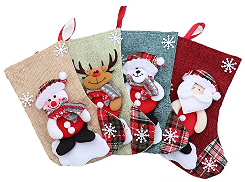 HMYCL 4er Set Weihnachtsstrumpf Set Weihnachten Kreative Puppe Nikolausstiefel Geschenkbeutel Weihnachtsbaum Anhänger Weihnachtsdekoration Für Kamin Kinder Weihnachtsschmuck