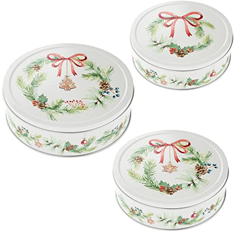 Cepewa Bakverksburkar set med 3 stycken jul | nostalgi 3 storlekar rund metall | förvaring julbakverk, kakburk (1 x uppsättning med 3 bakverk, nostalgi)