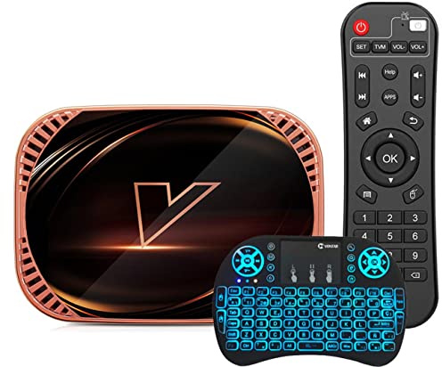 AMITVA Android TV Box 11.0, VONTAR X4 S905X4 Ultra HD 8K HDR TV Box, 4 Go De RAM 128 Go De ROM Android TV Box Ont 2,4 G/5,8 G Dual Band WiFi BT 4.0 Ethernet avec Mini Clavier Rétroéclairé,4gb+128gb