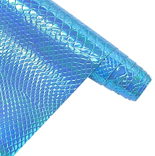 30x135cm Holographic Crocodile Skin Vinyl, Iridescent Blue Alligator Faux Leather, Embossed Craft Fabric for DIY Sewing Project