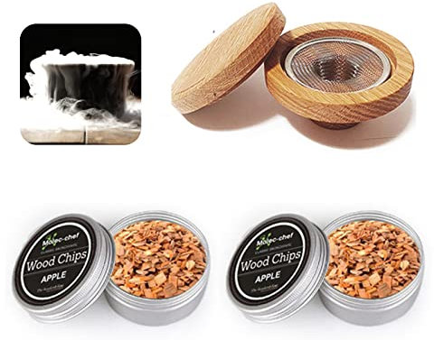 Tuzsocr Kit fumoir à Whisky à l'ancienne,Ensemble Fumeur Cocktail avec 2 copeaux Bois,kit d'infuseur de Fumeur de Boisson,pour Bourbon, Cocktails,Whisky,vin,café,Fromage,Desserts et viandes-Rond