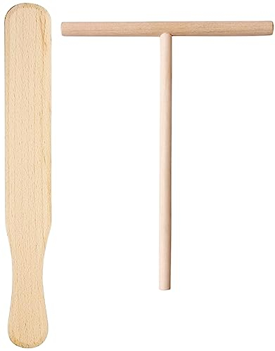 Teemando Lot de 2 spatules à crêpes et répartiteur en bois de hêtre de 30 cm pour crêpes, pancakes, jambon palates