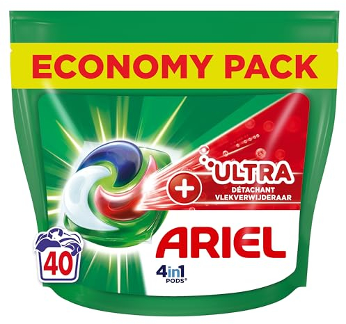 Ariel 4en1 PODS, Lessive Liquide En Capsules 40 Lavages, Technologie Ultra Détachant, Élimine Les Taches Incrustées À Basse Température, Même Après 7 Jours, Fabriqué En France