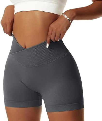 Litthing Pantalones Cortos Mujer Deporte Scrunch Butt Push Up Shorts Deportivos Cintura Alta Entrecruzada Leggins sin Costuras Elásticos para Gimnasio Fitness Correr Yoga