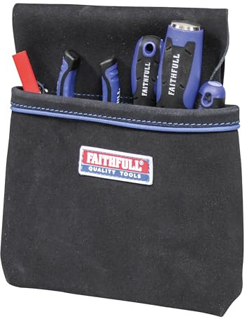 Borsa porta chiodi Faithfull a tasca singola - Borsa porta attrezzi con passante per cintura separata per carpentieri, carpentieri edili e falegnami - Nera
