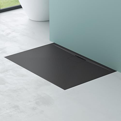 Mai & Mai Duschtasse Duschwanne aus Mineralguss BxTxH: 100x140x3 cm Mineralgusswanne in Anthrazit DIN-Anschlüsse inkl. Ablaufgarnitur Geoma07