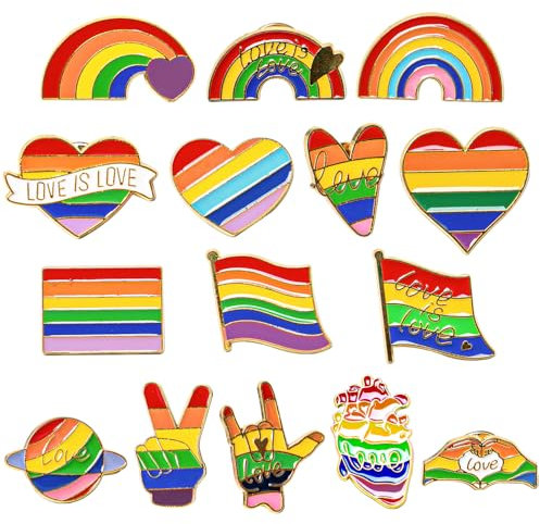 Sixfolo Broche Arc en Ciel 15 Pièces Pins Lgbt Arc en Ciel Épingle Gay Coloré Badge de Pride en Métal Rainbow Broche Émail Kit pour Vêtements Chemises Sac à Dos Décoration DIY