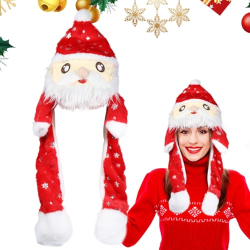 SOETDERT Gorro de Navidad con Orejas Móviles - Divertido Sombrero de Papá Noel para Adultos y Niños - Accesorio para Fiestas Navideñas
