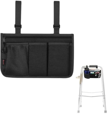 Borsa Laterale per bracciolo,Borsa per Sedia a Rotelle,Borsa per Girello Anziani,Borsa Sedia Rotelle con Tasche,Borsa Laterale per Sedia a Rotelle,Per sedie a rotelle, deambulatori, ecc. (nero)