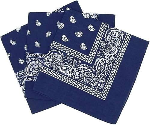 MUNDDY® - Bandana 100% algodón, Pañuelo Multiuso 55x55cm para el cuello, cabeza, muñeca Pulsera motociclista Deportiva (Azul Oscuro X 3)