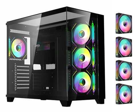 EWAIDI OV403 ATX Mid-Tower PC-fodral, förinstallerat 4 x 120 mm Prisma ARGB PWM-fläktar och grafikkortshållare, tresidigt härdat glas