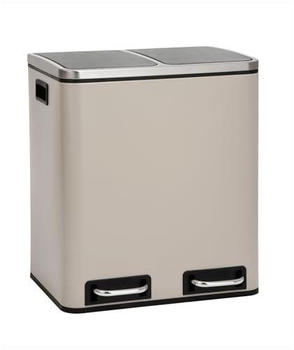 SVITA TM2X15 Treteimer 30 Liter Abfalleimer Inneneimer Mülleimer Design Mülltrennung Papierkorb Küchen-Ordnung Trennsystem Softclose-Deckel Pulverbeschichteter Stahl Taupe