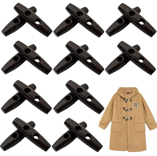 DHER 20 Toggle botón oval de madera Botones de cárdigan Botones de madera con forma de aceituna de doble agujero para suéter cortavientos abrigo mochila (Color marrón oscuro, 5 cm)