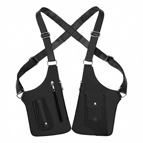 BRTNUP Sacs à bandoulière pour homme, sac à bandoulière réglable avec plusieurs poches, sac à bandoulière antivol double pour les voyages en plein air et les trajets quotidiens en cuir PU, Noir , One