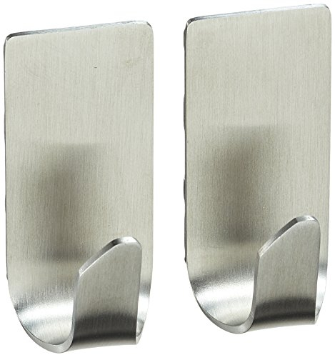 tesa Powerstrips Haken Waterproof S Metall ZOOM, 2er-Set - selbstklebender Wandhaken für Küche und Bad, klein - Handtuchhaken aus Edelstahl, silber matt - belastbar bis zu 1 kg pro Haken, 2 Stück