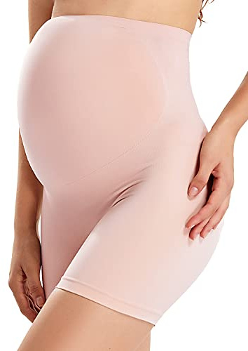 Gratlin Women's Seamless Maternity Shapewear for Dresses Pregnancy Shorts Panties High Waist Mid-Thigh Underwear Gentle Rose Medium