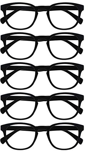 OPULIZE Pop Lesebrille 5er Pack Keck Rund Matt Rahmen Federscharniere Kratzfest Schwarz Herren Damen RRRRR2-1 +1.50
