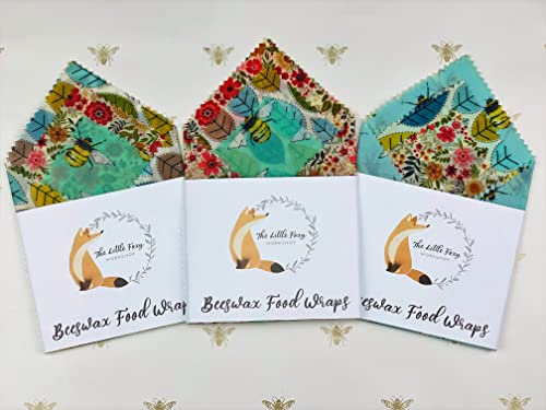 Natural Reusable Beeswax Food Wraps - Size Medium (30x30, 20x20, 20x20cm) -Set of 3 Sheets Beeswax Wraps