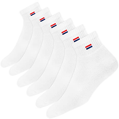 NAVYSPORT Bomullskudde för män, komfort, kvartsstrumpor, 6-pack, Vit (6 par), 46-48 EU
