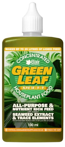 Elixir Gardens Green Leaf Concentrated Liquid Houseplant Food | For Snake, Palm, Fern, Spider, Cheese, Umbrella Plants & more | 100ml Bottle (Makes up to 25L of Liquid Feed)