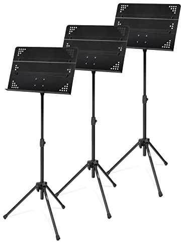 Classic Cantabile OSS-01 Pupitre d'Orchestre Lot de 3 - Pupitre Transportable avec Support de Partition Amovible - Format Compact pour le Transport - Hauteur Réglable de 53 à 116 cm - Noir