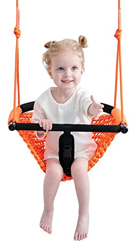 SFITVE Columpio Bebe, Asiento De Columpio para Niños con Cuerdas Ajustables, para Niños Juego De Columpios De Cuerda Resistente Y Seguro para Niños, para Exterior, Interior Y Jardín(Color:Naranja)