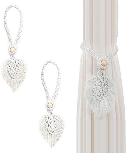 2 Pezzi Fermatenda in Cotone BohéMien per Tende, Fermacravatte Boho Fermacravatte per Tende, Fermatenda per Tende in Confezione, Tende in Tessuto di Cotone, Colore Beige