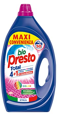 Bio Presto Liquido Color Detersivo Lavatrice Liquido, Nuova formula con Smacchiatore, confezione da 50 lavaggi
